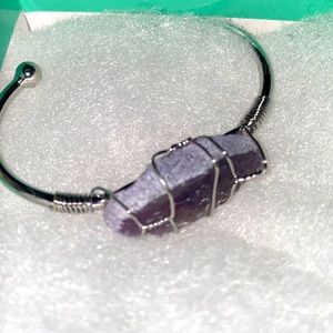 Natural Amethyst stainless steel bangle bracelet